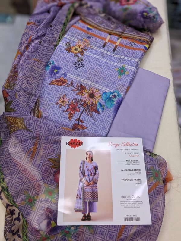 khaadi doriya collection 3 pcs lawn  | unstitched fabric  casual wear - Image 2