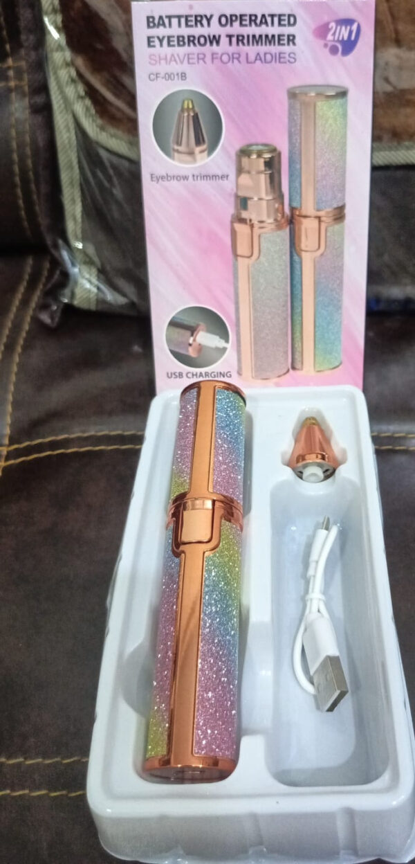 2 in 1 rechargeable electric facial hair remover multi attractive color with usb charging cable and cleaning brush - Image 2
