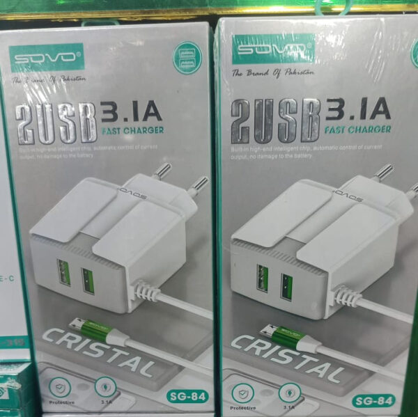 sovo sg-84 crystal 3.1-amp 2usb high quallity micro cable fast charger - Image 2