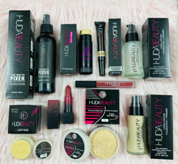 huda beauty deal pack of 9 best deal for girls (makeup fixer , stick concealer ,primer , lipstick)