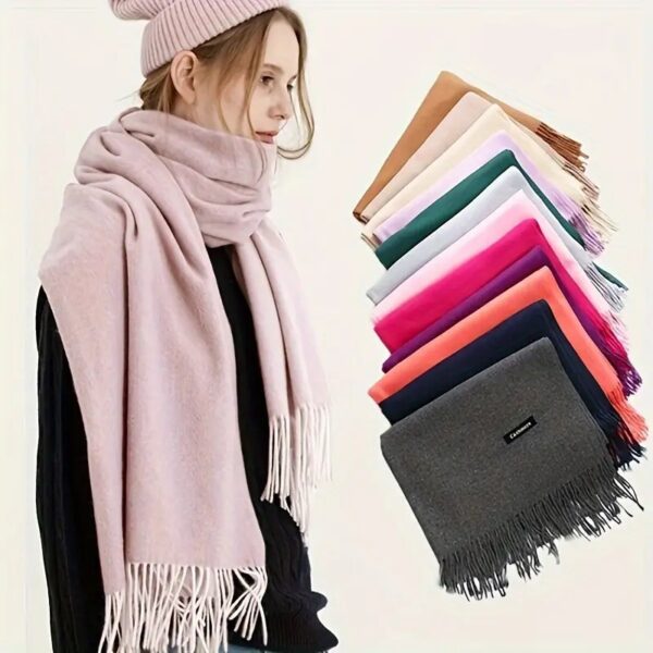 plain  pashmina shawl soft women scarf lady shawl autumn winter female hijab - Image 8