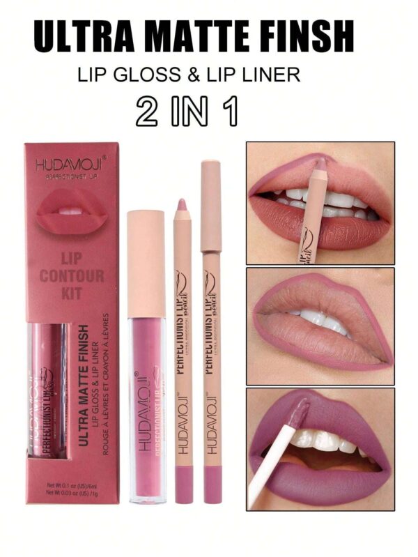 hudamoji ultra matte finish lip gloss and lip liner lip contour set - Image 5