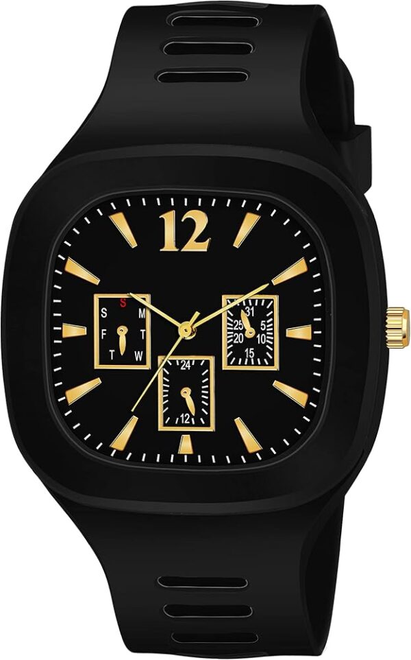 stylish black silicone strap watch for men with square dial - Image 3
