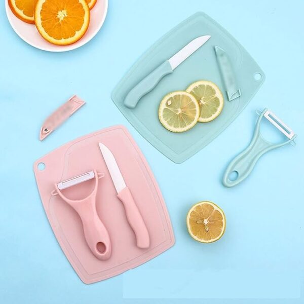 3 in 1 ceramic fruit knife + peeler + chopping board set and vagitable cutting set  (multi color)