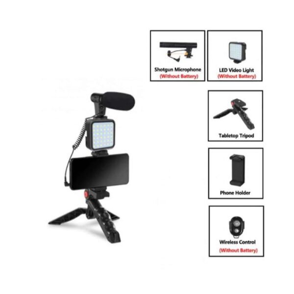 vlogging video making kit with light, table tripod stand, microphone, phone holder, bluetooth remotesmart phone vloging kot - Image 3