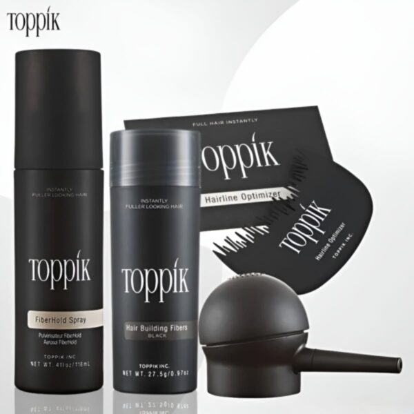 toppik hair building fiber 4-in-1 combo pack. this set includes toppik hair fiber, fiber hold spray, a spray applicator pump, and a hairline optimizer comb - Image 3