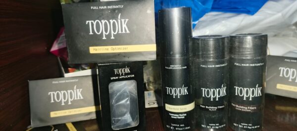 toppik hair building fiber 4-in-1 combo pack. this set includes toppik hair fiber, fiber hold spray, a spray applicator pump, and a hairline optimizer comb - Image 4