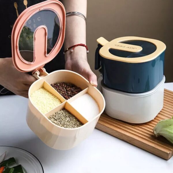 4 in 1 modern spice kit, partition kitchen seasoning box, 4 portions spice box with free spoon modern spice kit - spice jar (random color)