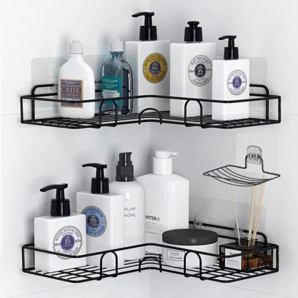 kitchen bathroom corner metal rack shelf new design with hook - Image 2