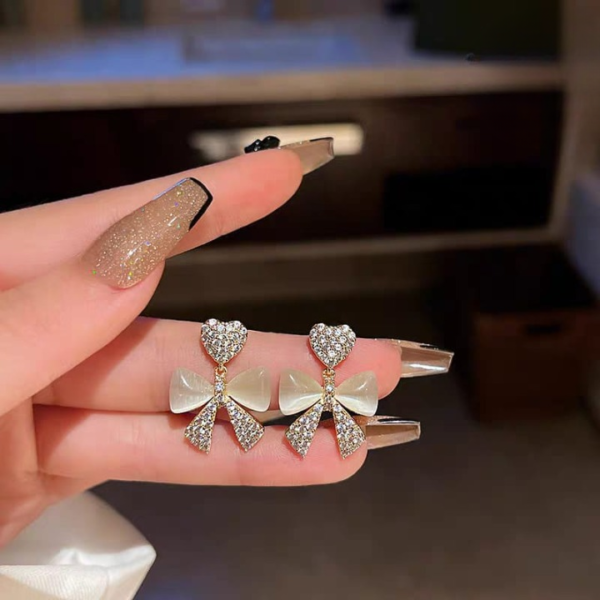 heart bow zircon korean earring  for women(golden)