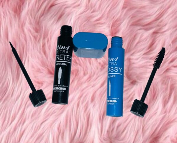 2 in 1 waterproof eye lashes mascara and eyeliner with more volume, deep black, creamy texture
