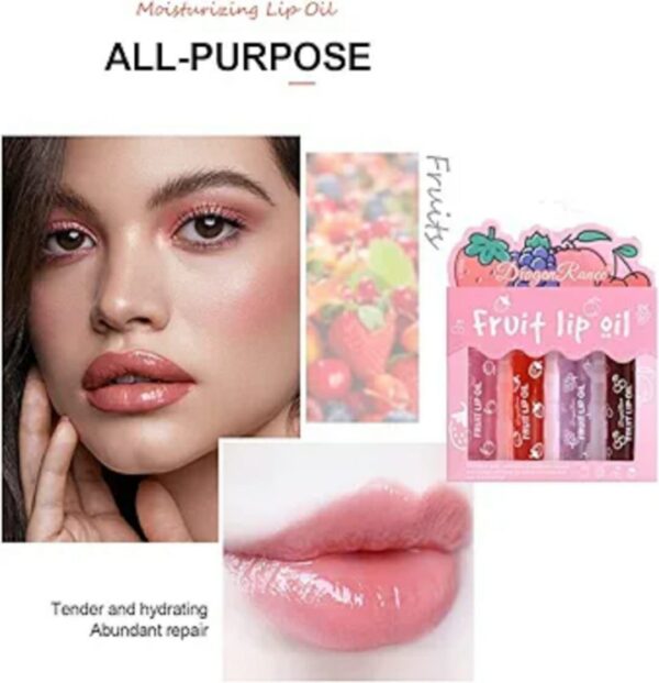 pack of 4 - fruit lip oil non-sticky set in peach, grape, strawberry, cherry flavor - Image 4