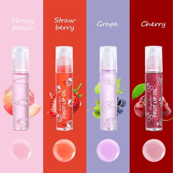 pack of 4 - fruit lip oil non-sticky set in peach, grape, strawberry, cherry flavor - Image 5