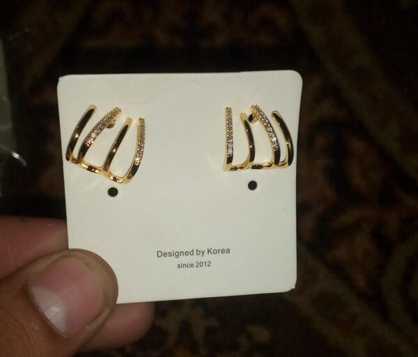 w shape zircon korean earring cuff earrings that look like multiple piercings for women - Image 2