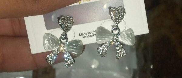 heart bow zircon korean earring  for women(golden) - Image 2