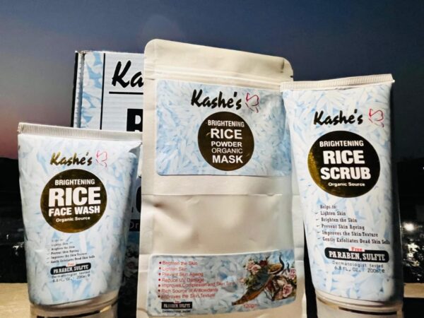 kashe's rice extract bright & glow kit ( rice face wash + rice scrub + rice mask ) - Image 2