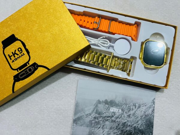 hk9 ultra smart watch with metal golden strip