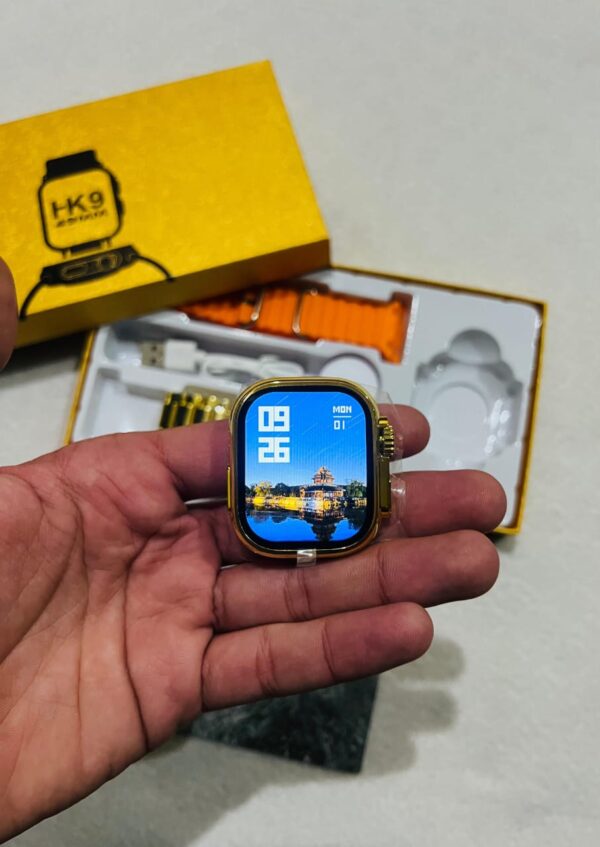 hk9 ultra smart watch with metal golden strip - Image 3