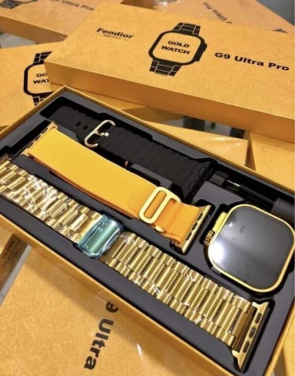 g9 ultra pro smart watch  ( golden edition ) smartwatch with 3 straps - Image 2