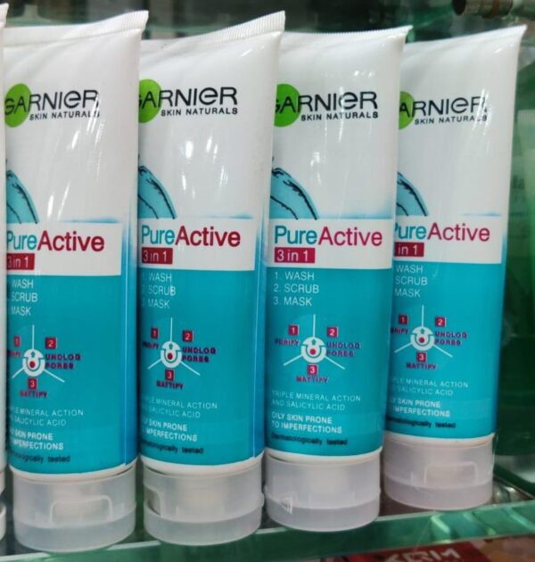 3 in 1 garnier skin natural pure active wash + scrub + mask 100ml - Image 2
