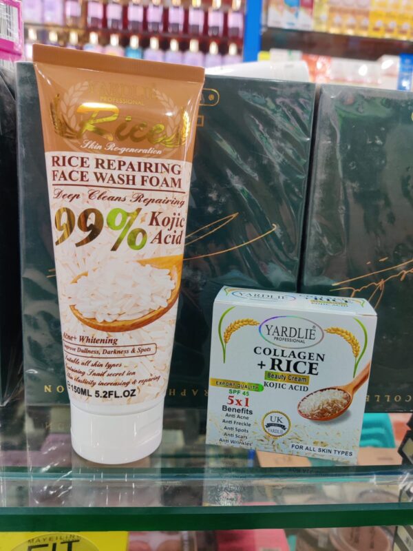 kit 2 pcs deep facial cleanser and repairer with rice extract eliminates fats and impurities 150ml yardlie clarifying hyaluronic acid rice scrub + collagen beauty cream - Image 4