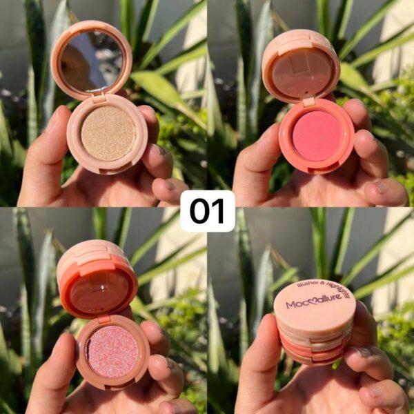 mocallure 3 in 1 blusher highlighter kit package includes: 1 x blusher highlighter kit product feature: glowy, 2 in 1 (random color) - Image 8