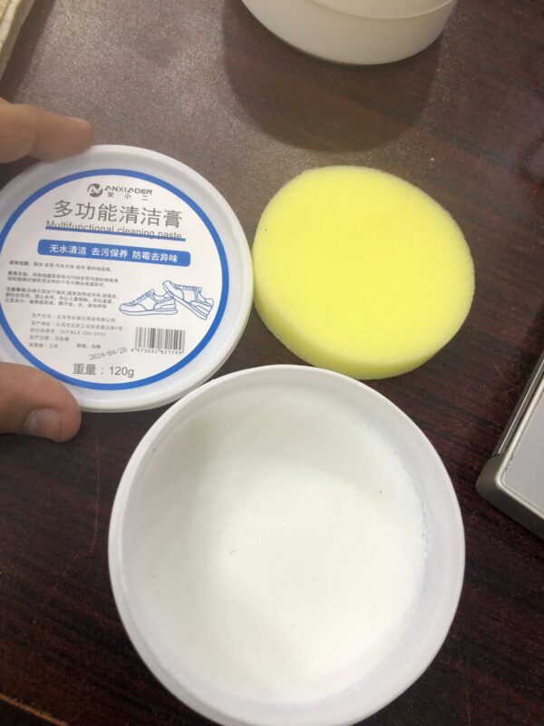 multi-function shoe whitening and cleaning cream with sponge  - perfect solution for white shoes, deep cleaning, and shine restoration ( imported china)" - Image 2