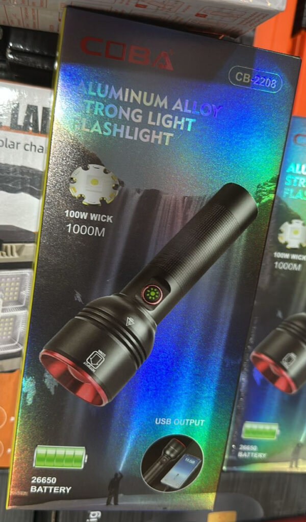 cb2208 aluminium alloy flashlight 1000w wick with 26650 battery– strong, durable light with low battery alert & power indicator - Image 3