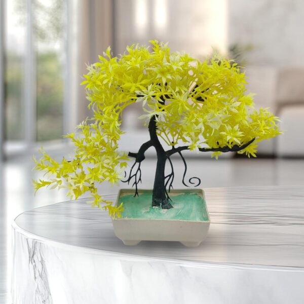 pack of 3 bonsai trees, ( green, yellow, orange ) room decor bonsai tree for home bedroom farmhouse office desk decor, artificial bonsai trees | fake pot | best artificial pot - Image 4