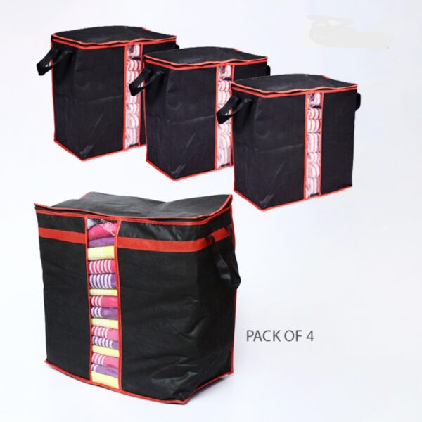 pack of 4 black storage blanket bag organizer folding bag organizer, cloth storage boxes for wardrobe. (good quality)