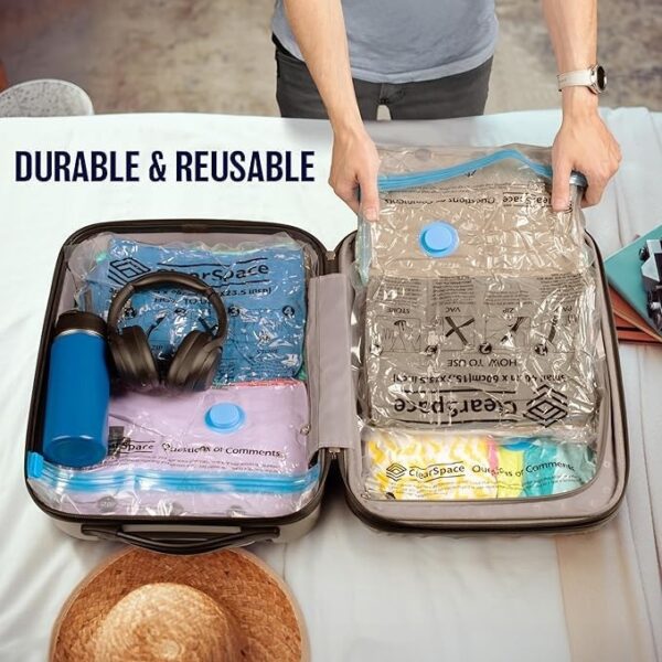space saving storage vacuum bags for clothes, blankets, pillows, beddings / vacuum storage bag 5 bags 1 manual pump inside of packet - Image 3