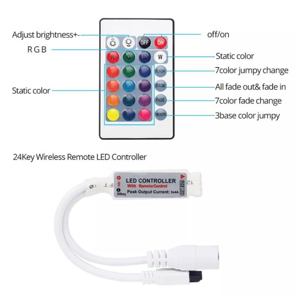 new rgb led strip 10 meter top quality with remote and 12v power supply  (multicolor) - Image 7