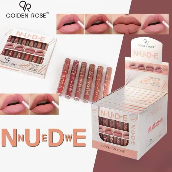 pack of 6 nude high pigment matte lipgloss soft & matte texture hydrating lipgloss (random color) - Image 2
