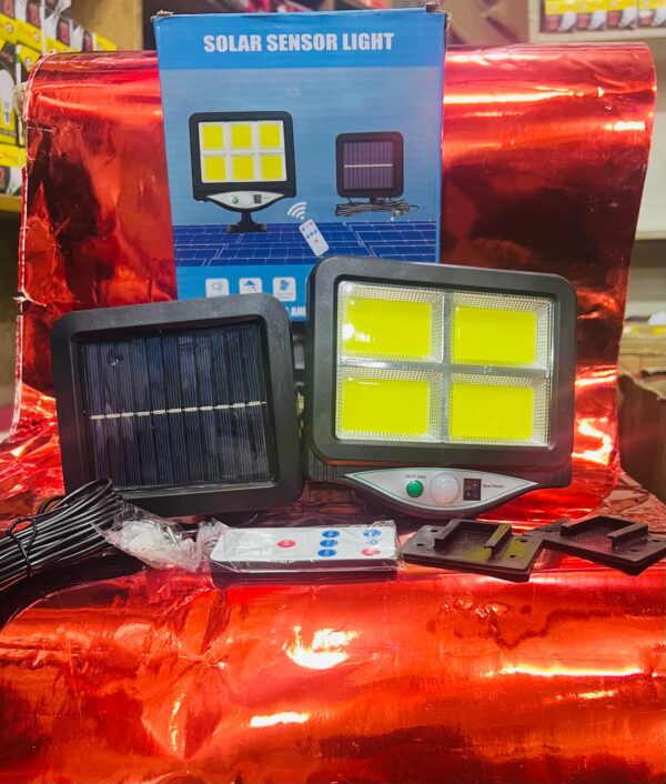 solar street led sensor light wall lamp  model (bk-128-4cob)  with remote control outdoor solar panel lighting - Image 3