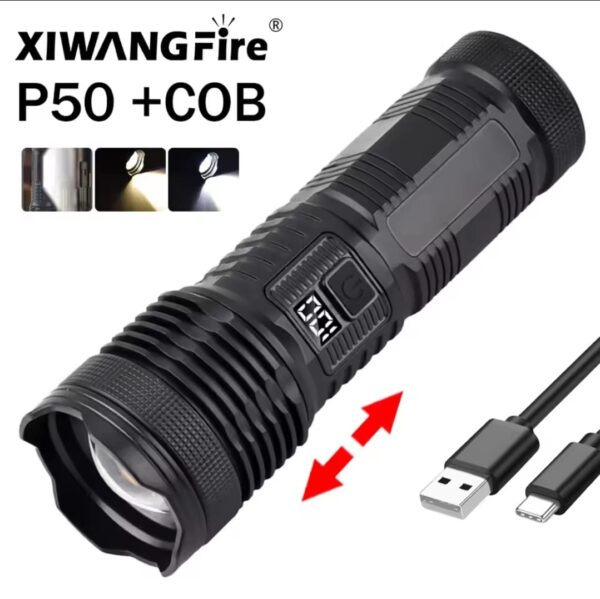 most powerful p50 flashlight flash light 5 modes usb zoom led torch built-in 18650 battery camping, fishing - Image 8