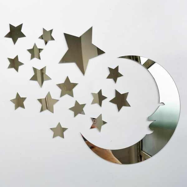 15 stars and 1 moon silver acrylic wall stickers / stickers decals for kids girls bedroom bathroom playroom