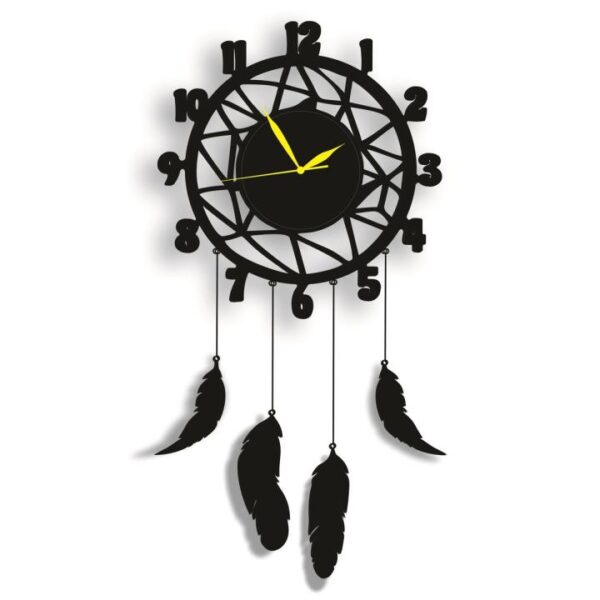 wall hanging wall clock, wooden feather wall hanging home decoration dream catcher - Image 2