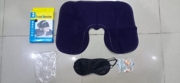 3 in 1 combo travel kit of neck pillow, eye mask and ear plug (random colour) - Image 2