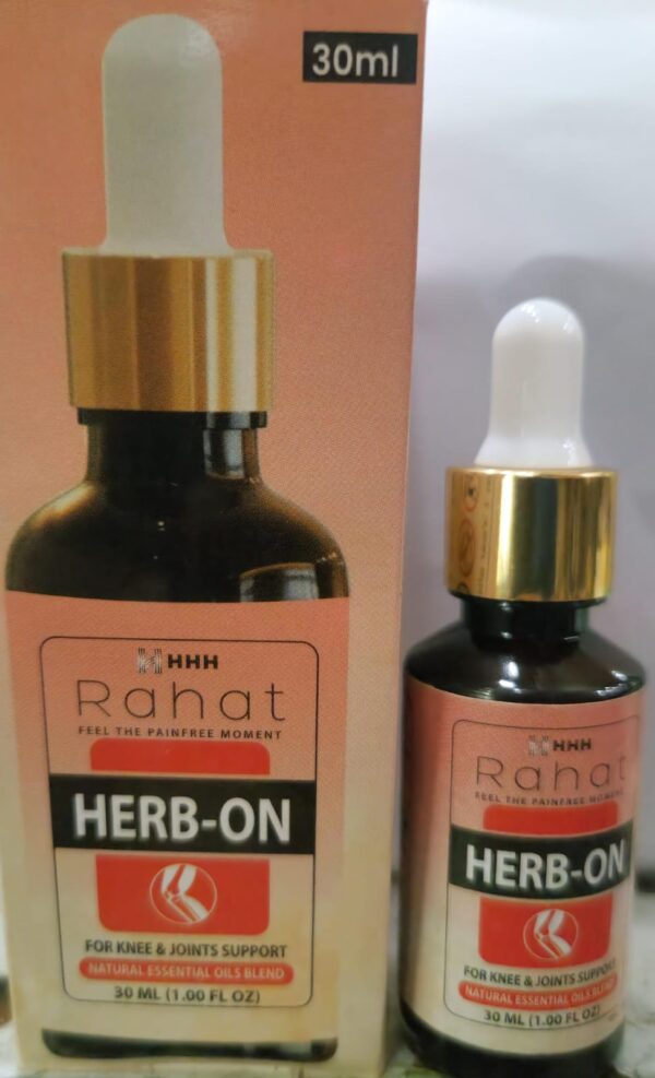 rahat  herb on oil 30ml for pain in joints, back pain, arthritis pain, knee pain, tennis elbow, strains and sprains