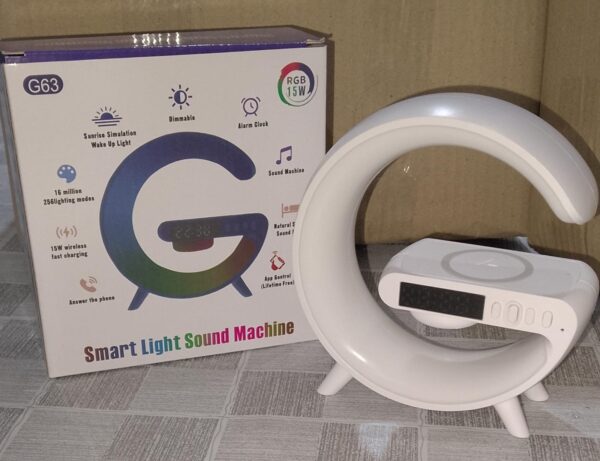 g63 rgb light bluetooth speaker  charging  4 in 1 led atmosphere rgb night light alarm clock desk lamp bluetooth speaker wireless charging modern - Image 4