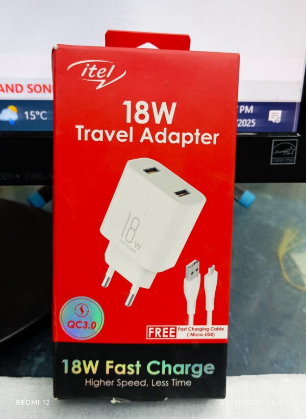 itel 18w qc3.0 fast charge adapter with fast charging with micro cable