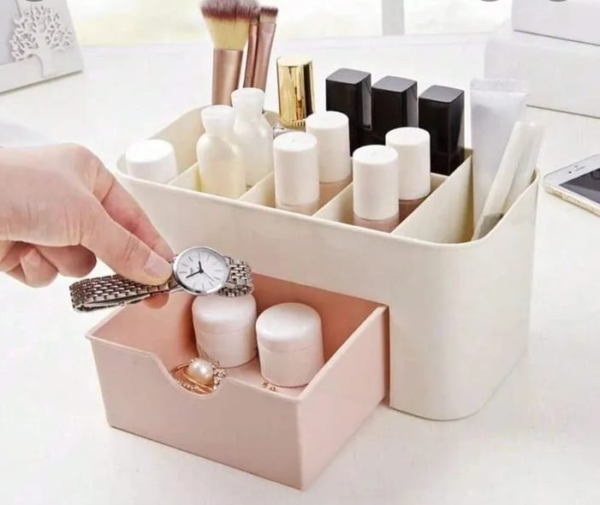 plastic makeup storage box with small drawer for bathroom, organizer drawers, makeup brush organizer space- saving space storage box(random color)