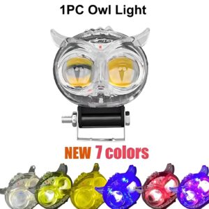 pack of 1 owl fog light for bikes metal body  - 8 working modes led motorcycle fog headlights with multicolor drl, universal fitment, and auxiliary spotlights
