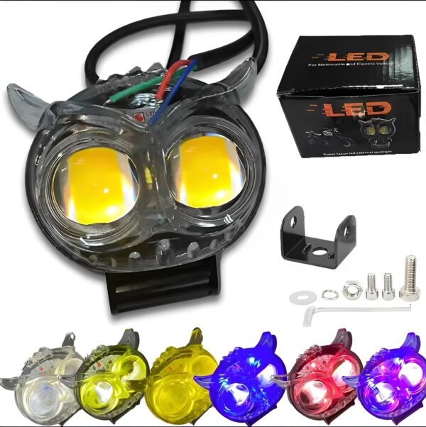 pack of 1 owl fog light for bikes metal body  - 8 working modes led motorcycle fog headlights with multicolor drl, universal fitment, and auxiliary spotlights - Image 3