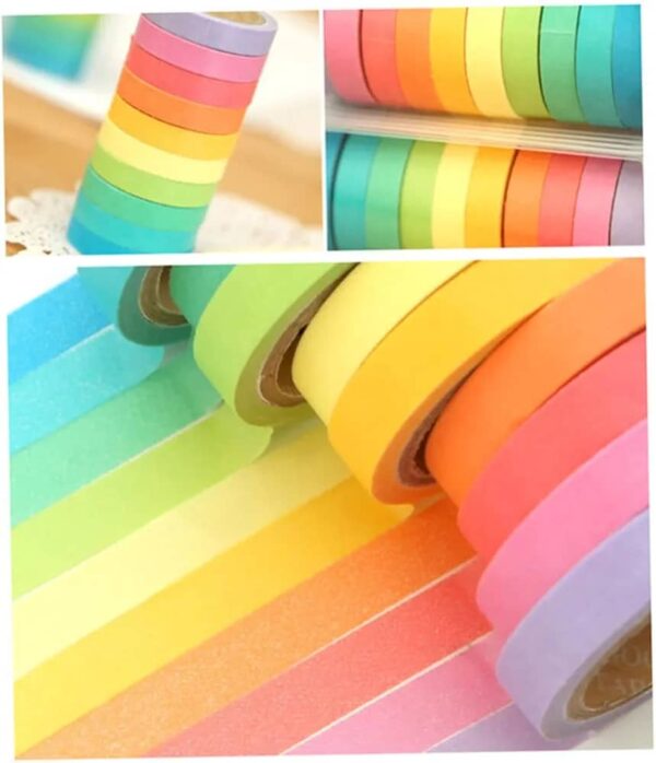 10 rolls chic washi tape colorful rainbow design removable decorative tape for diy stationery wrapping photo album (random color) - Image 5