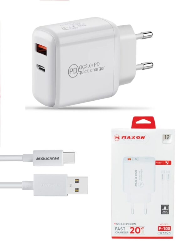 maxon f-100 c to c 20w android fast charger / qc3.0 + pd,20w, fast charger,c to c your devices quickly and efficiently