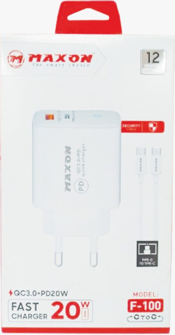 maxon f-100 c to c 20w android fast charger / qc3.0 + pd,20w, fast charger,c to c your devices quickly and efficiently - Image 4