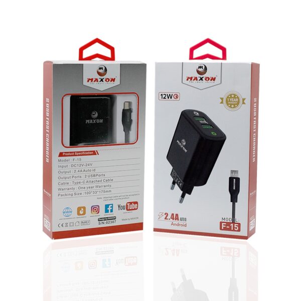 maxon  f-15 iphone charger  2.4 a output,12 watt  fast charging - Image 3
