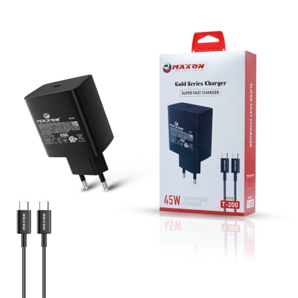 maxon  t-200 super fast 45w type c charger best for samsung mobiles,45w output,super fast charger,type c to c