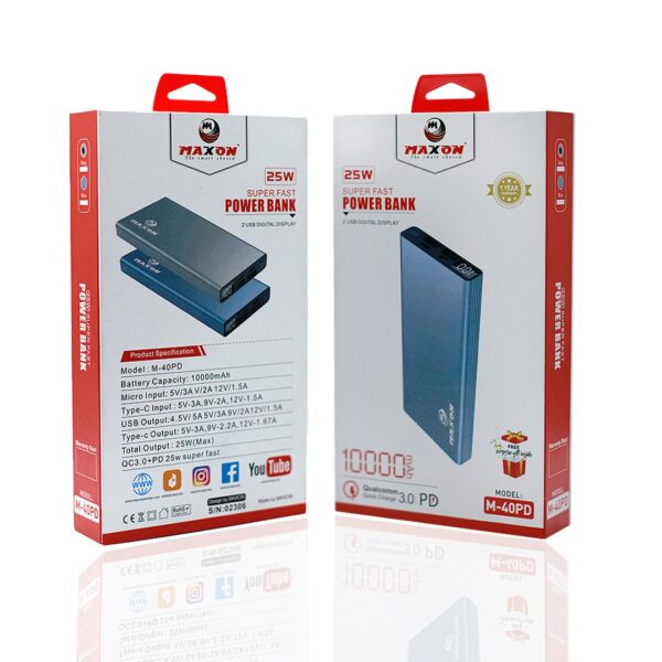 maxon m-40 pd 10000 mah super fast power bank (random color) - Image 4